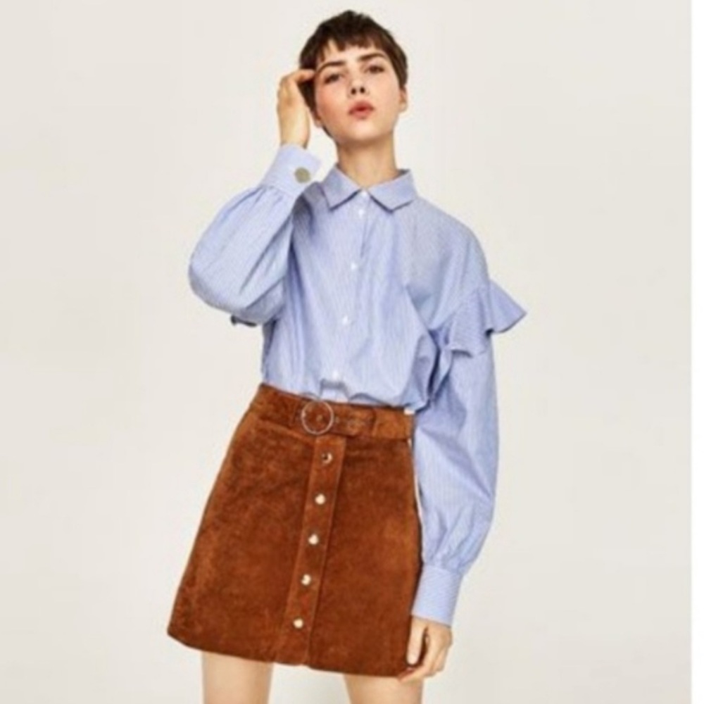 Zara Woman Striped Button Up Oversized Top XS Blue